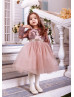 Long Sleeve Cocoa Lace Tulle Beaded Flower Girl Dress